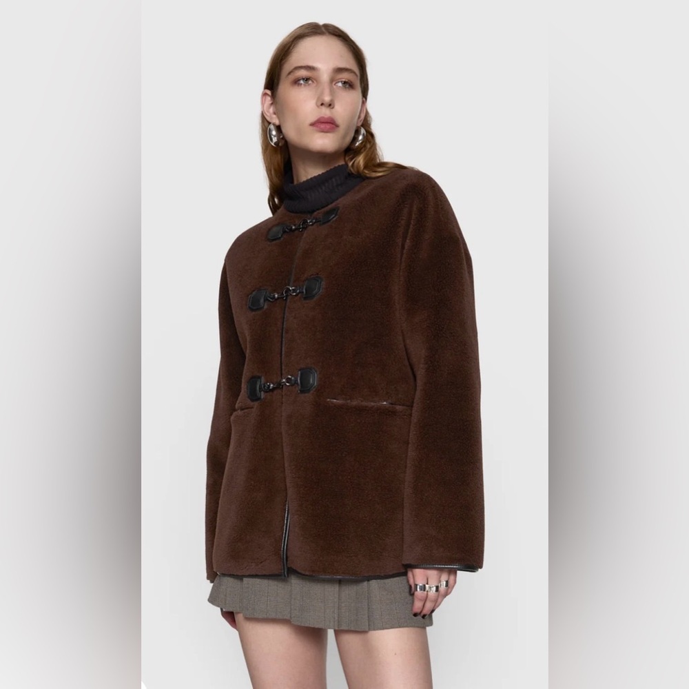 Rebecca Minkoff Chocolate Shearling Toggle Jacket XL NWT
